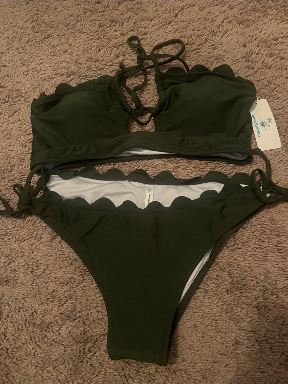 Scalloped Olive Green Bikini Set